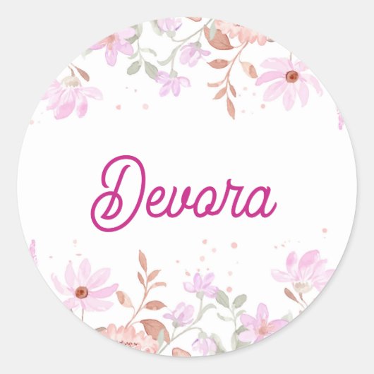 Bloemroze bas mitzva servet met naam ronde sticker (Voorkant)