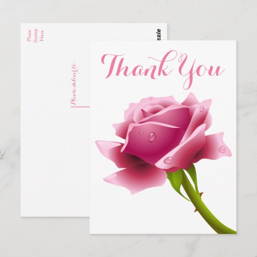 Bloemroze Bedankt Roos Flowers Briefkaart (Voorkant / Achterkant)