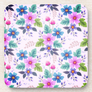 Bloemroze Blauw Violette Bloemen Patroon-36841 Bier Onderzetter