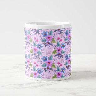 Bloemroze Blauw Violette Bloemen Patroon-36841 Grote Koffiekop