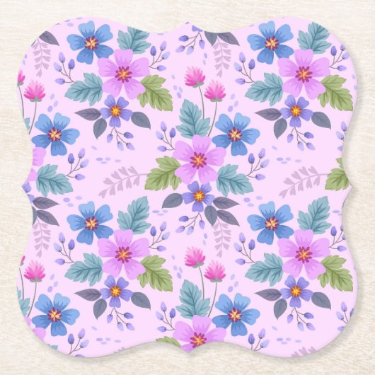 Bloemroze Blauw Violette Bloemen Patroon-36841 Kartonnen Onderzetters (Voorkant)