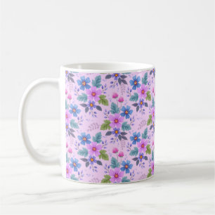 Bloemroze Blauw Violette Bloemen Patroon-36841 Koffiemok