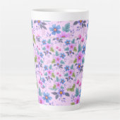 Bloemroze Blauw Violette Bloemen Patroon-36841 Latte Mok (Voorkant)