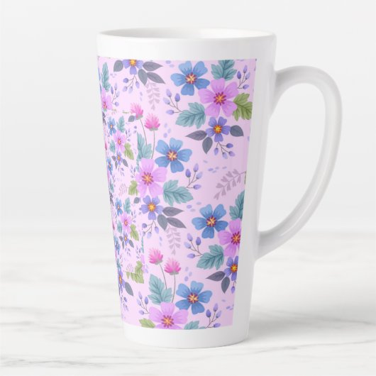Bloemroze Blauw Violette Bloemen Patroon-36841 Latte Mok (Rechts)