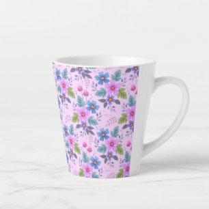 Bloemroze Blauw Violette Bloemen Patroon-36841 Latte Mok