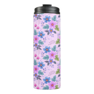 Bloemroze Blauw Violette Bloemen Patroon-36841 Thermosbeker