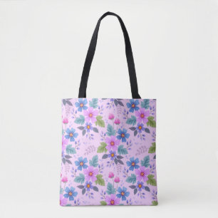 Bloemroze Blauw Violette Bloemen Patroon-36841 Tote Bag