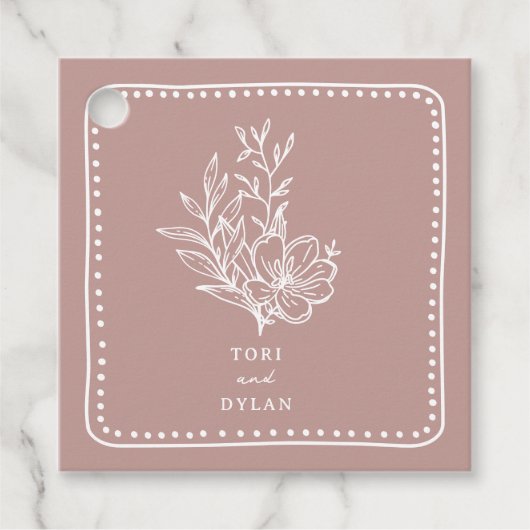 Bloemroze boeket bruiloft bedankjes labels (Voorkant)