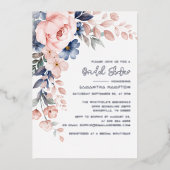 Bloemroze Botanisch Vrijgezellenfeest Zilver Folie Uitnodiging (Voorkant)