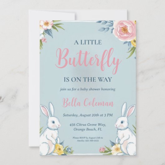 Bloemroze Bunny Baby Shower Uitnodigingen (Voorkant)