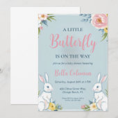Bloemroze Bunny Baby Shower Uitnodigingen (Voorkant / Achterkant)