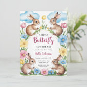 Bloemroze Bunny Baby Shower Uitnodigingen (Staand voorkant)