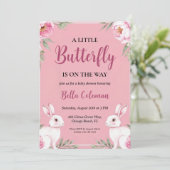 Bloemroze Bunny Baby Shower Uitnodigingen (Staand voorkant)