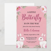 Bloemroze Bunny Baby Shower Uitnodigingen (Voorkant / Achterkant)