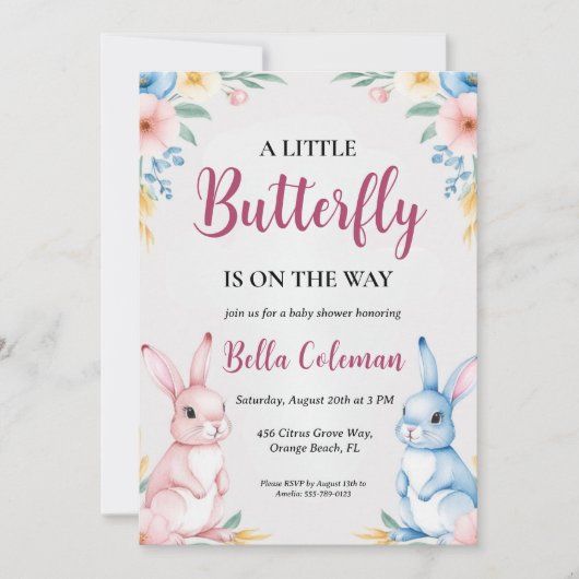 Bloemroze Bunny Baby Shower Uitnodigingen (Voorkant)