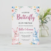 Bloemroze Bunny Baby Shower Uitnodigingen (Staand voorkant)