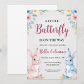 Bloemroze Bunny Baby Shower Uitnodigingen (Voorkant / Achterkant)