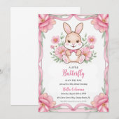 Bloemroze Bunny Baby Shower Uitnodigingen (Voorkant / Achterkant)