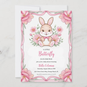 Bloemroze Bunny Baby Shower Uitnodigingen