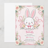 Bloemroze Bunny Baby Shower Uitnodigingen (Voorkant / Achterkant)