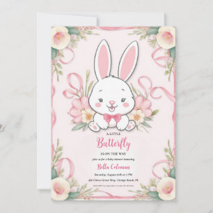 Bloemroze Bunny Baby Shower Uitnodigingen