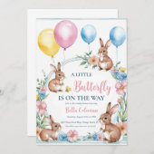 Bloemroze Bunny Baby Shower Uitnodigingen (Voorkant / Achterkant)