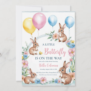Bloemroze Bunny Baby Shower Uitnodigingen