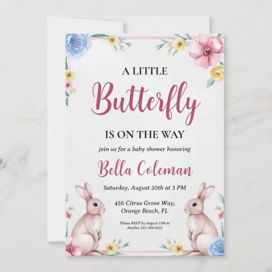 Bloemroze Bunny Baby Shower Uitnodigingen (Voorkant)