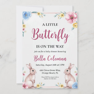 Bloemroze Bunny Baby Shower Uitnodigingen