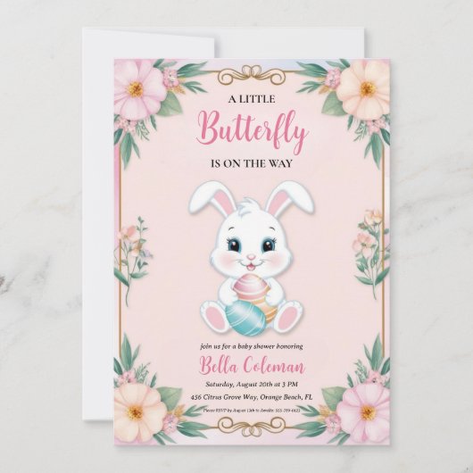 Bloemroze Bunny Baby Shower Uitnodigingen (Voorkant)