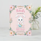Bloemroze Bunny Baby Shower Uitnodigingen (Staand voorkant)