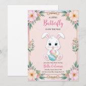 Bloemroze Bunny Baby Shower Uitnodigingen (Voorkant / Achterkant)