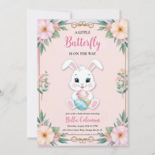 Bloemroze Bunny Baby Shower Uitnodigingen