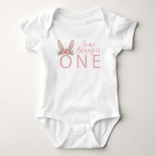 Bloemroze Bunny Eerste Verjaardag Bodysuit