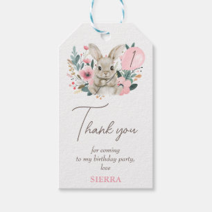 Bloemroze Bunny Verjaardag Bedankt Cadeaulabel