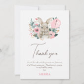 Bloemroze Bunny Verjaardag Dankjewel Card Kaart (Voorkant)