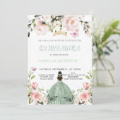 Bloemroze Chic Sage Green Quinceanera Baby show Kaart (Staand voorkant)