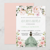 Bloemroze Chic Sage Green Quinceanera Baby show Kaart (Voorkant / Achterkant)
