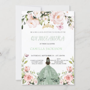 Bloemroze Chic Sage Green Quinceanera Baby show Kaart