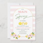 Bloemroze citroen Main Squeeze 1e verjaardag Kaart (Voorkant)