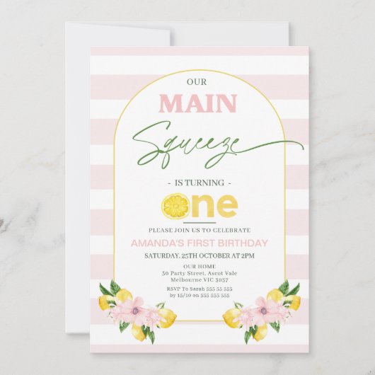 Bloemroze citroen Main Squeeze 1e verjaardag Kaart (Voorkant)