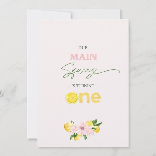 Bloemroze citroen Main Squeeze 1e verjaardag Kaart (Achterkant)