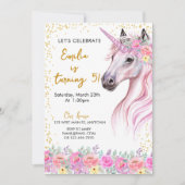 Bloemroze eenhoorn verjaardag kaart (Voorkant)