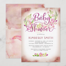 Bloemroze Elegant - Meisje Baby shower Kaart