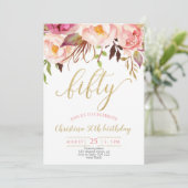 Bloemroze Elegante 50ste Verjaardag Vrouwen Kaart (Staand voorkant)