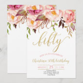 Bloemroze Elegante 50ste Verjaardag Vrouwen Kaart (Voorkant / Achterkant)