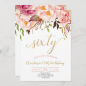 Bloemroze Elegante 60ste Verjaardag Vrouwen Kaart (Voorkant / Achterkant)