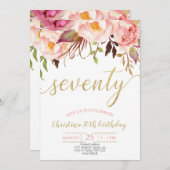 Bloemroze Elegante 70ste Verjaardag Vrouwen Kaart (Voorkant / Achterkant)