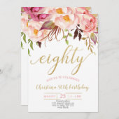 Bloemroze Elegante 80ste Verjaardag Vrouwen Kaart (Voorkant / Achterkant)