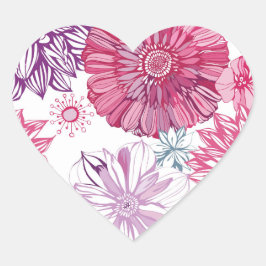Bloemroze en Paarse retro stijl Hart Sticker